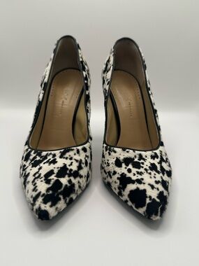 Halston Heritage Black and White Cow-Print Pony Hair Pointed Pumps